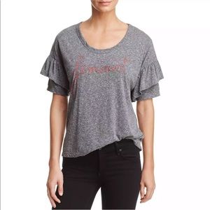 Sundry Gray feminist ruffle sleeved top ~ NWOT